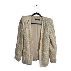 ZARA Women’s Size Medium Ivory Shoulder Pad Open Long Sleeve Lace Blazer Jacket